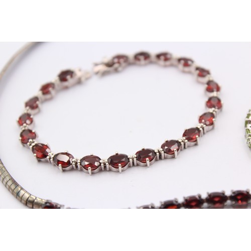 434 - 3 X .925 Gemstone Set Jewellery Including Tennis Bracelet (45g)