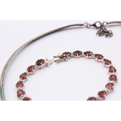 434 - 3 X .925 Gemstone Set Jewellery Including Tennis Bracelet (45g)