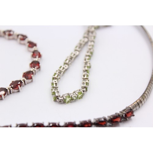 434 - 3 X .925 Gemstone Set Jewellery Including Tennis Bracelet (45g)