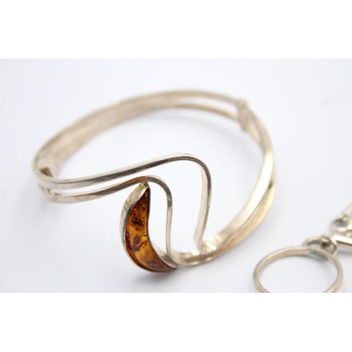 454 - .925 Statement Amber Set Bangle And Pendant Necklace (67g)