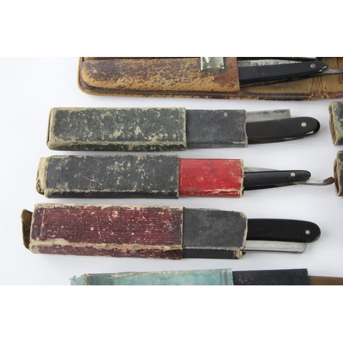 455 - 8 x Antique / Vintage CUT THROAT Razors Inc Boxed, Leather Case Etc