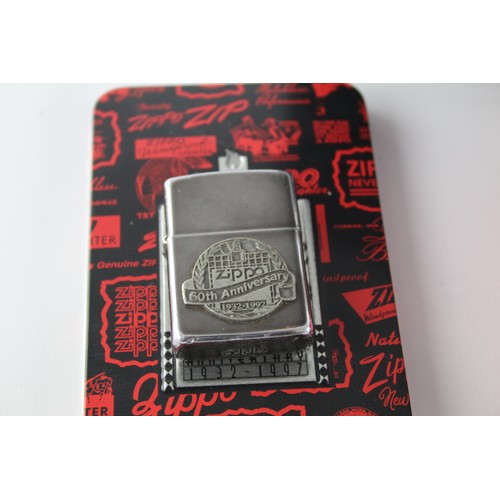 459 - 2 x Vintage Anniversary ZIPPO Cigarette Lighters inc 60th, 65th, Boxed