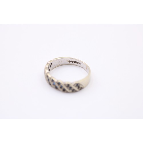 457 - 9ct White Gold Blue Paste Scroll Design Half Eternity Ring (2.1g) SIZE- L