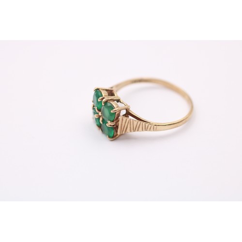 465 - 9ct Gold Green Paste Four Stone Textured Shoulders Ring (2.1g) SIZE- Q