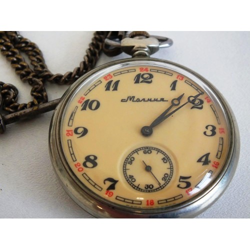 282 - MOLINJA TRAIN POCKETWATCH WITH CHAIN