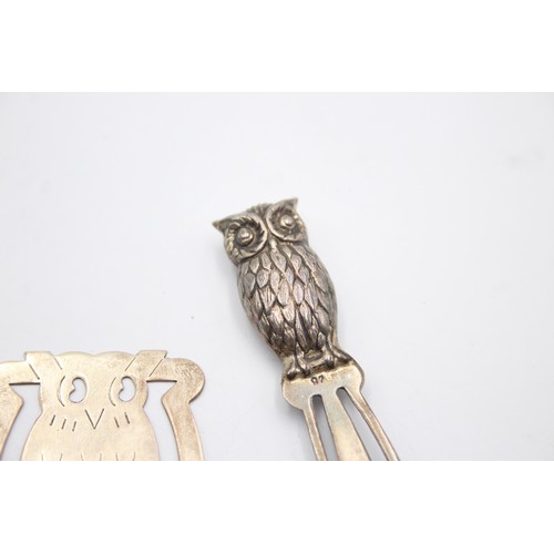 479 - 2 x Vintage Stamped .925 STERLING SILVER Novelty Owl Bookmarks (15g)