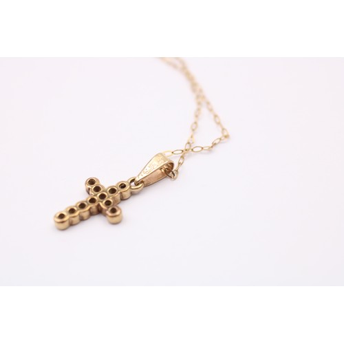 477 - 9ct Gold Diamond Pave Cross Pendant Necklace (1.4g)