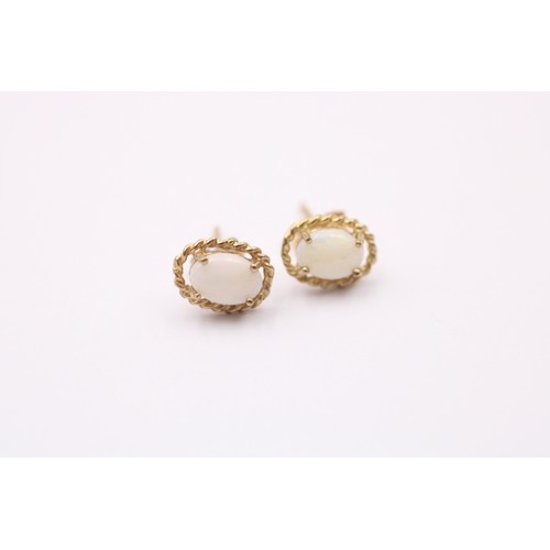 485 - 2 X 9ct Gold Paired Opal Earrings