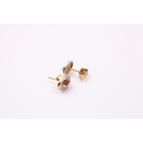 497 - 3 X 9ct Gold Paired Gemstone Stud Earrings Inc. Emerald, Sapphire, Ruby & Diamond