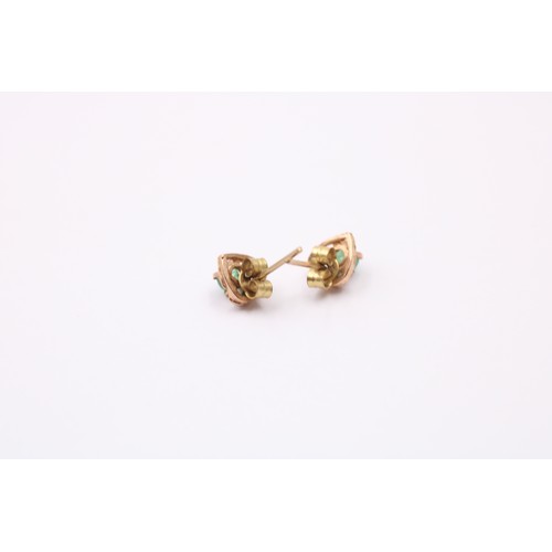 497 - 3 X 9ct Gold Paired Gemstone Stud Earrings Inc. Emerald, Sapphire, Ruby & Diamond