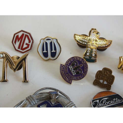 247 - 19 ASSORTED BADGES INCLUDES AUTOMOBILIA MG, ENAMEL, VELOCETTE, GIRL GUIDES, MOTHERS UNION ETC