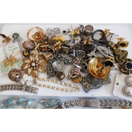 249 - BOX OF ASSORTED JEWELLERY, COINS, TRINKETS INCLUDES CUFFLINKS, EARRINGS, BRACELETS ETC