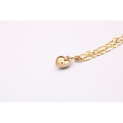 505 - 9ct White And Yellow Gold Diamond Heart Drop Charm Figaro Chain Bracelet (1.8g)