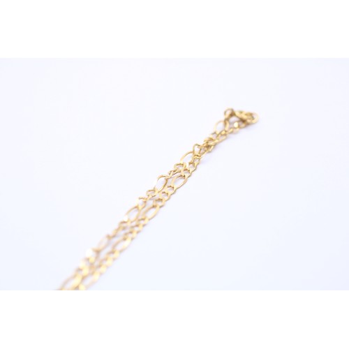 505 - 9ct White And Yellow Gold Diamond Heart Drop Charm Figaro Chain Bracelet (1.8g)