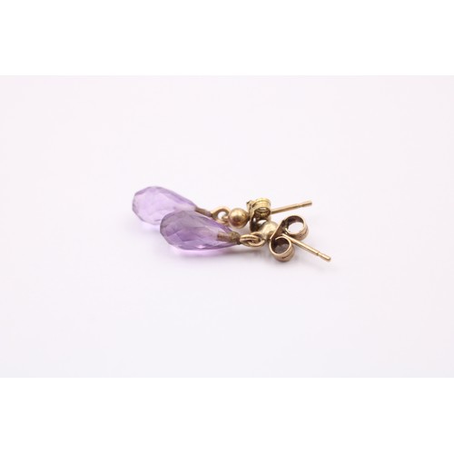 521 - 9ct Gold Amethyst Teardrops Drop Stud Earrings (1.5g)