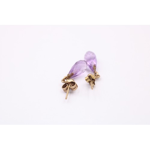 521 - 9ct Gold Amethyst Teardrops Drop Stud Earrings (1.5g)