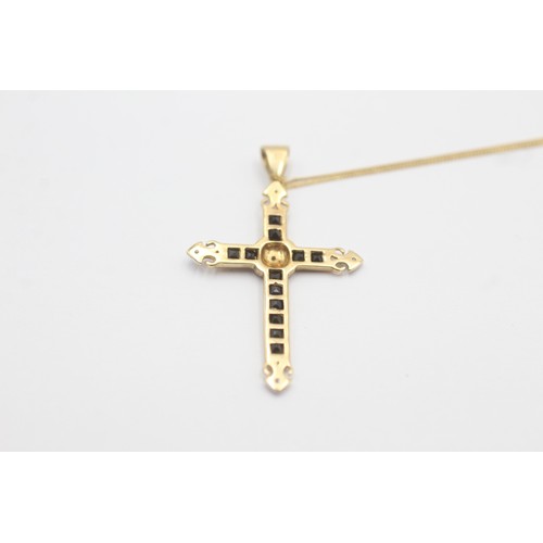 561 - 9ct Gold Diamond And Sapphire Cross Pendant On Chain (1.4g)