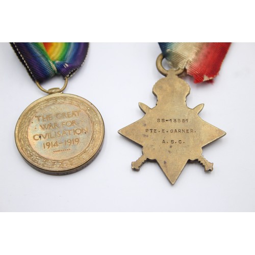 563 - WW1 Medals 1914-15 Star & Victory Named SS-13661 Pte E. Garner ASC