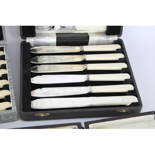 568 - 3 x Vintage BOXED Silver Plated Fish Cutlery Set Inc Engraved Knives Etc