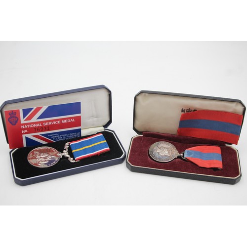 570 - 2 x Boxed Medals Inc National Service & ER.II Imperial Service Named Osmond Conn