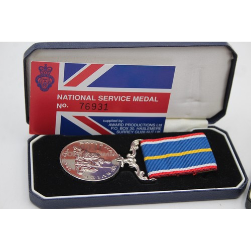 570 - 2 x Boxed Medals Inc National Service & ER.II Imperial Service Named Osmond Conn