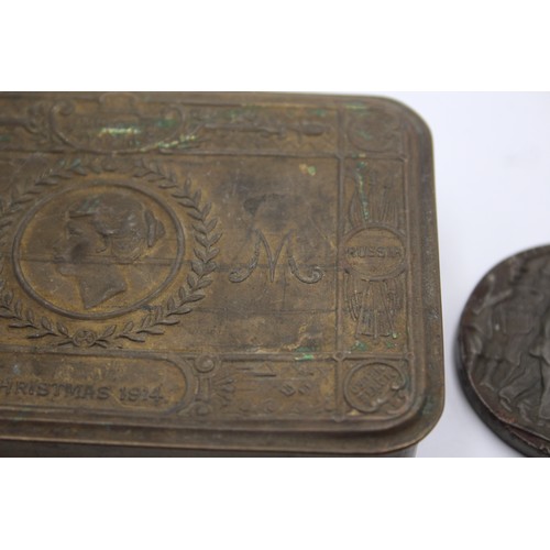 578 - WW1 Princess Mary Brass Christmas Tin & RMS Lusitania Medal