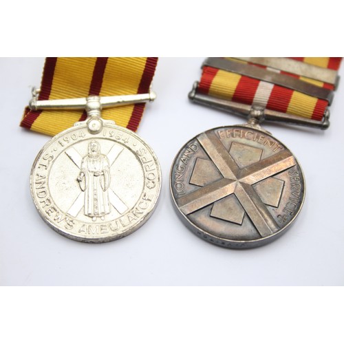 610 - 2 x Medals Inc St Andrews Ambulance Corps 1954 Jubilee & Named Red Cross