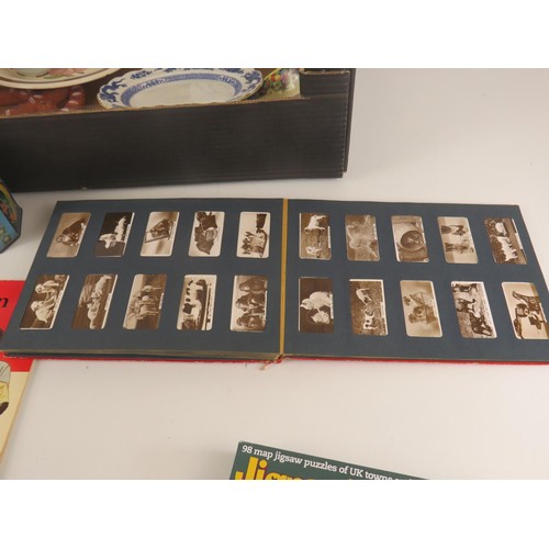 286 - BOX OF MISCELLANEOUS COLLECTABLES INCLUDES CIGARETTE CARD ALBUM AND CARDS, RONALD REAGAN PAPER DOLLS... 