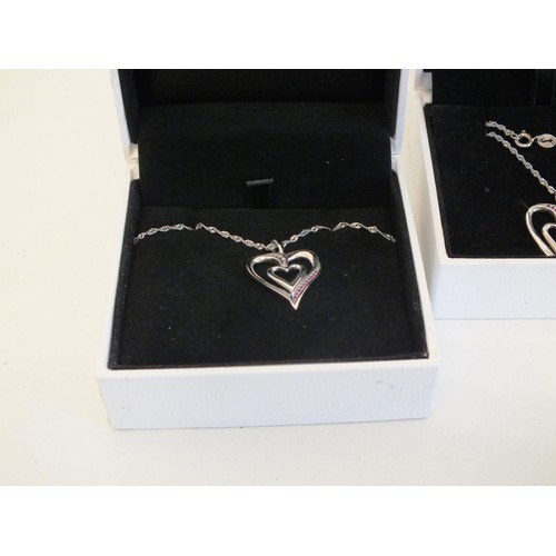 1 - 3 x DELPHINI SILVER HEART PENDANT NECKLACES SET WITH PINK AND WHITE CZ STONES - BOXED AND NEW