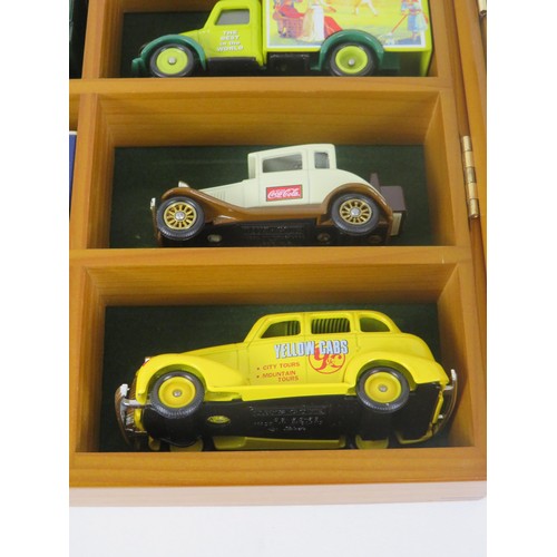 163 - WOODEN DISPLAY BOX INCLUDING 15 x DIECAST