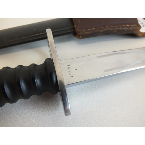 25 - SWISS BAYONET WITH ORIGINAL BLACK PLASTIC SCABBARD AND BROWN LEATHER FROG, 37cm's length