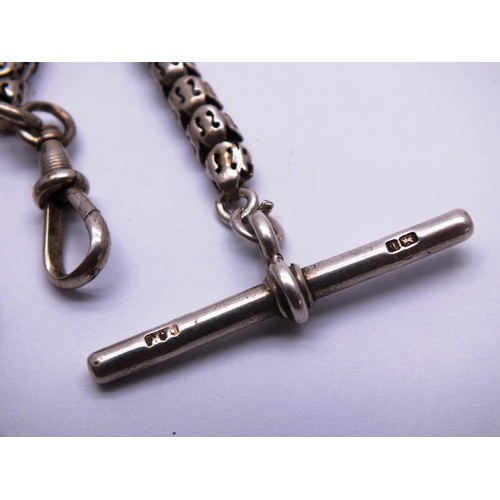 295 - STERLING SILVER HALLMARKED ALBERT T-BAR POCKET WATCH CHAIN, Length 15.5