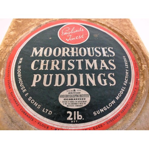 309 - VERY RARE 1950's ADVERTISING - CARDBOARD MOORHOUSES SUNGLOW OF LEEDS CHRISTMAS PUDDING BOX & SONNY S... 