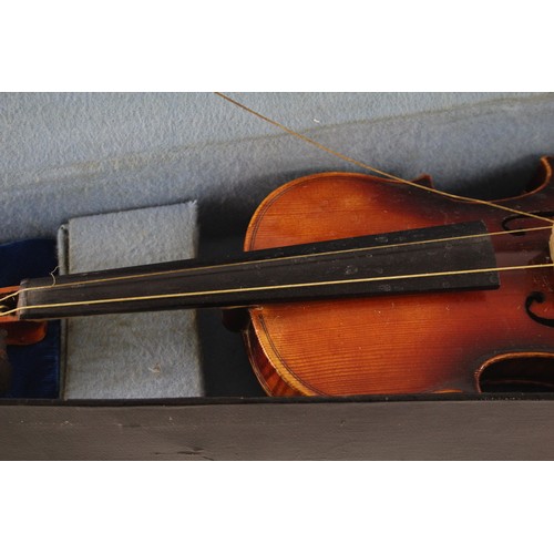 411 - Vintage violin with case, bow and gold pine resin