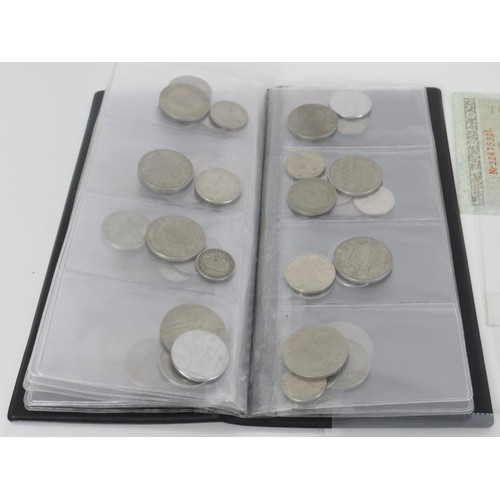 85 - ALBUM OF COINS AND 25 WORLD BANKNOTES