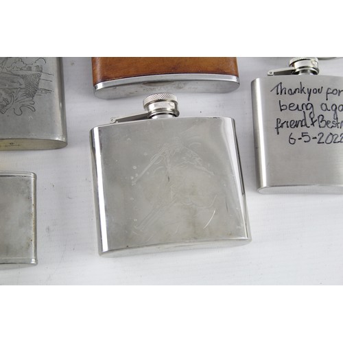 413 - 12 x Vintage BREWERIANA Hip Flasks Inc Leather, Pewter, Boxed Etc