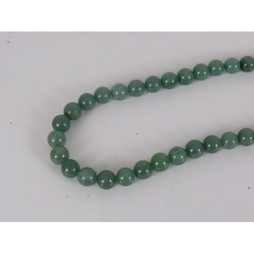 320 - AVENTURINE BEAD NECKLACE WITH GOLD COLOUR CLASP APPROXIMATELY 68CM LONG