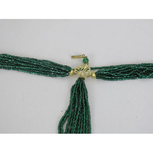 327 - GREEN INDIAN BEADED MULTI STRAND NECKLACE