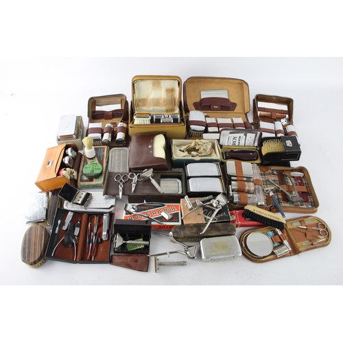 463 - Job Lot Assorted Vintage GENTS GROOMING Sets Inc Leather Case, Brush Etc