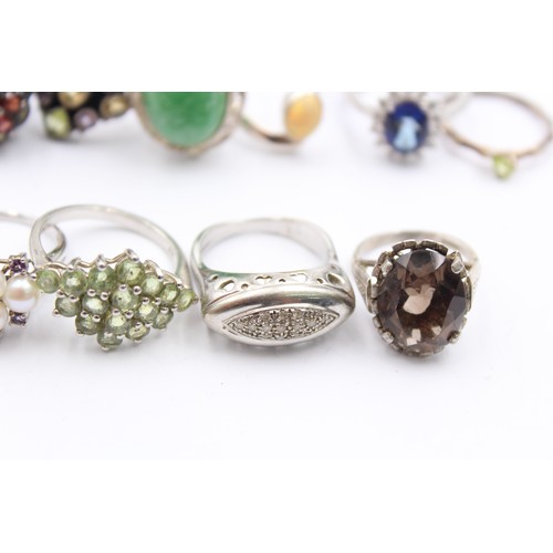 434 - 12 X .925 Gemstone Set Rings Including Tggc (53g)