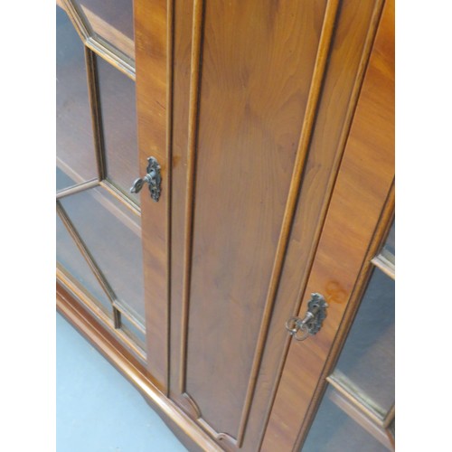 333 - MAHOGANY ASTRAL GLAZED TWO DOOR CABINET WITH FOUR WOODEN SHELVES DIMENSIONS 107cms WIDE, 30cms DEEP ... 