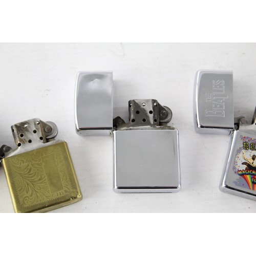 569 - 3 x Assorted ZIPPO Cigarette Lighters Inc The Beatles, Brass, Venetian etc