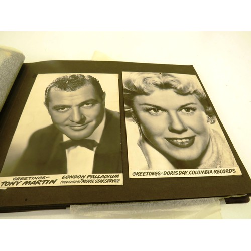 54 - ALBUM OF POSTCARDS- MOSTLY FAMOUS PERSONALITIES INCLUDES DORIS DAY, TONY MARTIN ETC