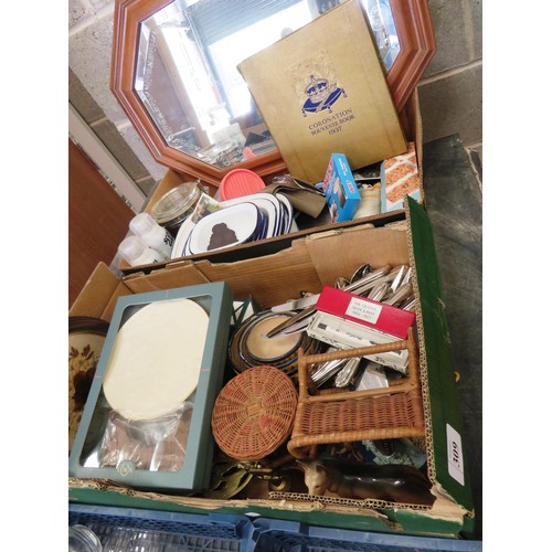 309 - JOBLOT OF MISCELLANOEUS - GLASSWARE, ENAMEL KITCHENWARE, WALL MIRROR ETC