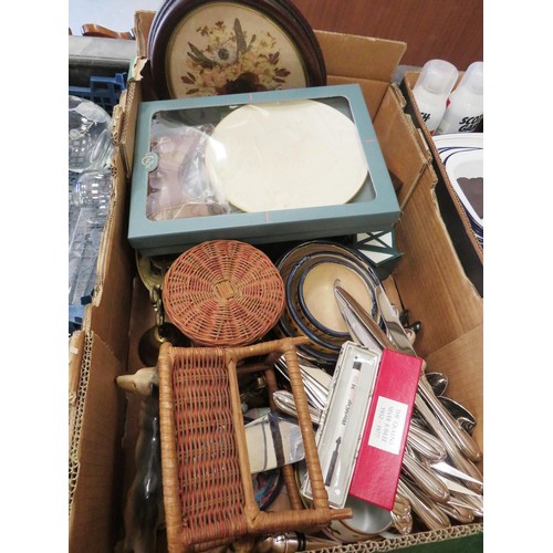 309 - JOBLOT OF MISCELLANOEUS - GLASSWARE, ENAMEL KITCHENWARE, WALL MIRROR ETC