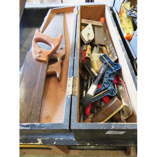 314 - JOBLOT OF TOOLS AND WOODEN TOOL BOX - INCLUDES JCB ELECTRIC DRILL