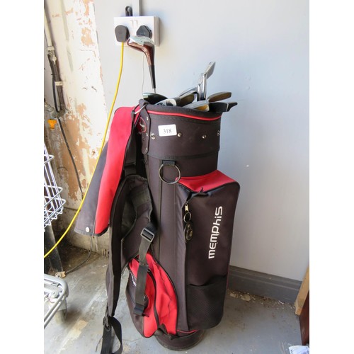 318 - MEMPHIS GOLF BAG AND 11 GOLF CLUBS INCLUDES SLAZENGER AND WILSON