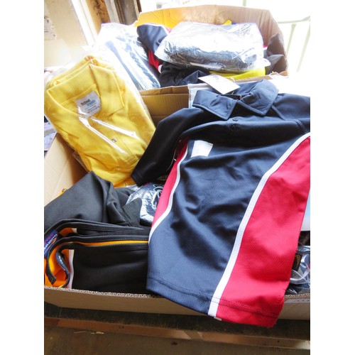 333 - THREE BOXES MISCELLANEOUS ITEMS INCLUDES KIDS POLO SHIRTS, RUGBY SHIRTS, NAPKINS SETS, KITCHEN TOWEL... 