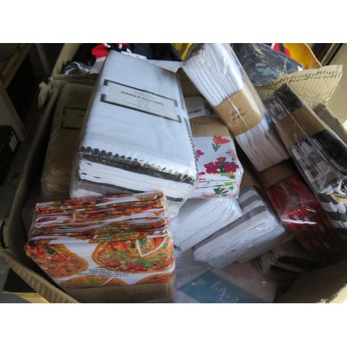 333 - THREE BOXES MISCELLANEOUS ITEMS INCLUDES KIDS POLO SHIRTS, RUGBY SHIRTS, NAPKINS SETS, KITCHEN TOWEL... 