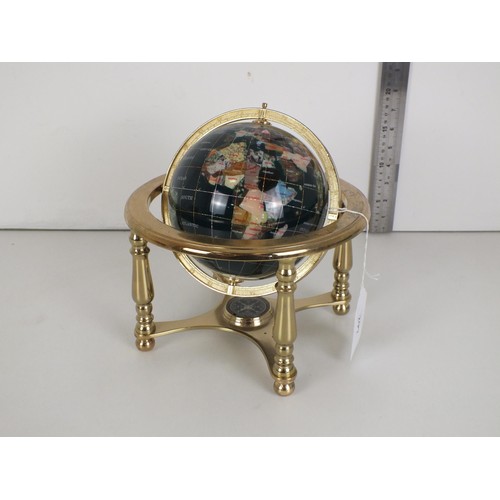 297 - BRASS GEMSTONE DESK TOP GLOBE